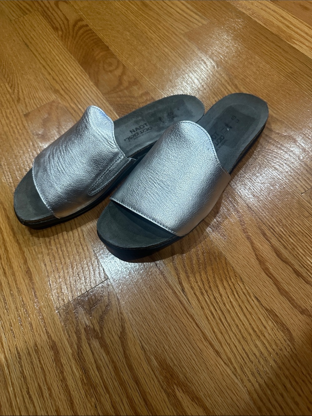 Naot Metallic Silver Slide Mules